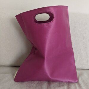 Neiman Marcus Fuchsia Silk & Satin Clutch Tote with Cut Out Handles